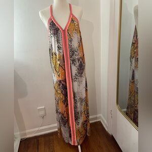 Vibrant luxury cover up Animal Print Maxi Dress with Neon Trim